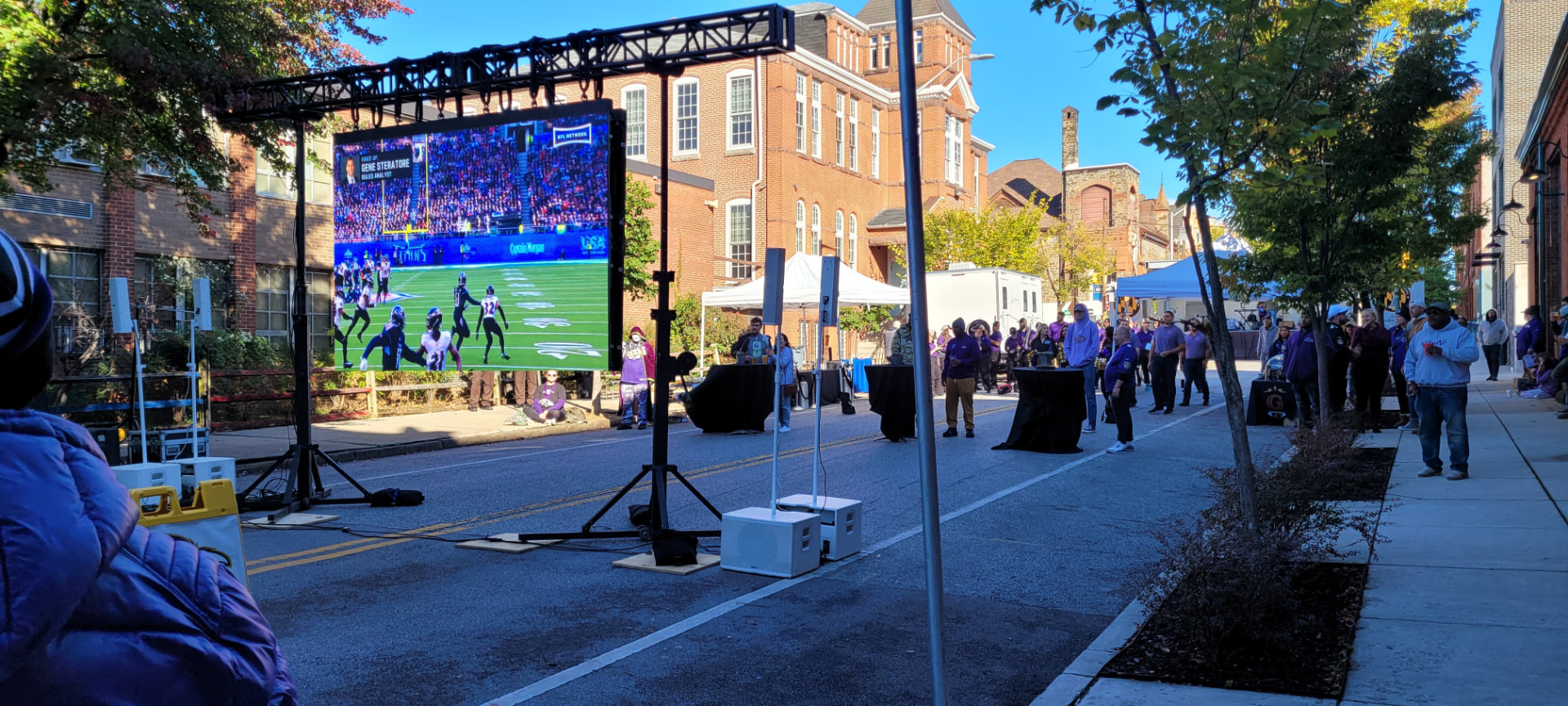 Outdoor game-day LED wall on a city street