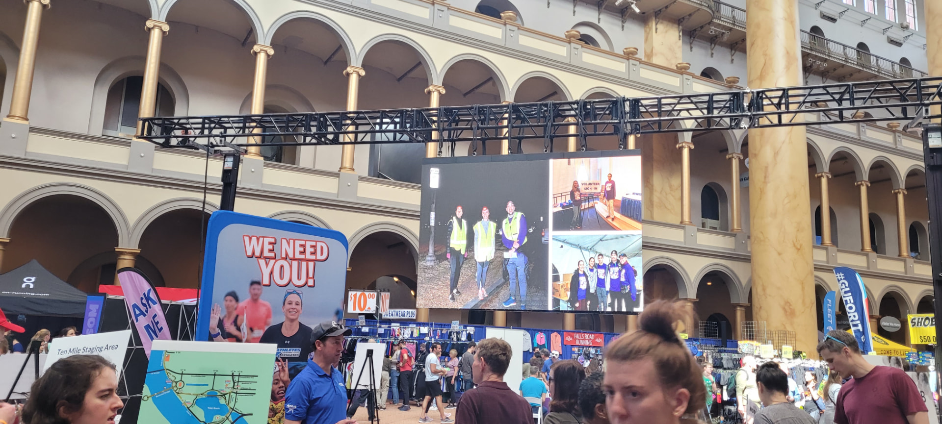 Race expo video wall at a DC landmark
