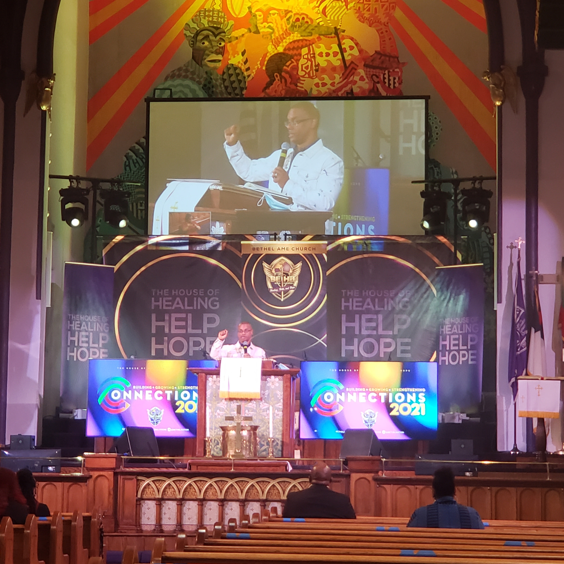 Church production with flanking LED walls
